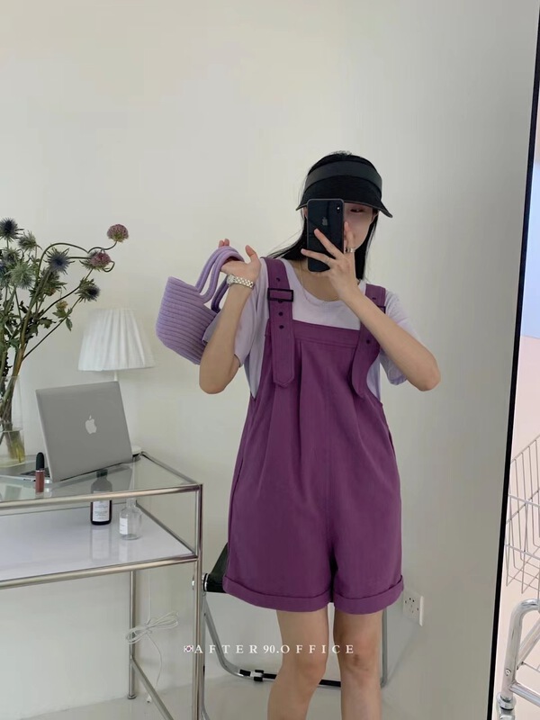 [after. 90] Korean round neck top + comfortable suspender Pants Set 2326# ll