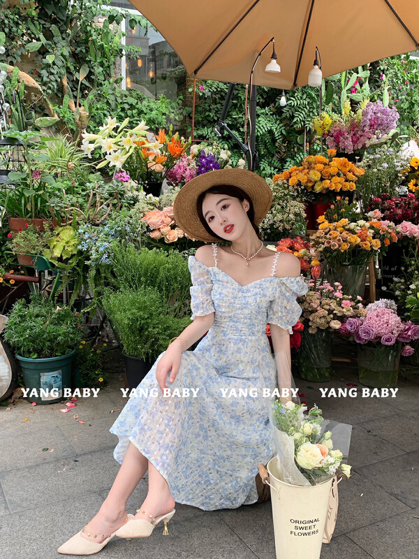 【YANG BABY】蝴蝶花肩帶收腰連衣裙(只賣連衣裙)  3057#  WTT