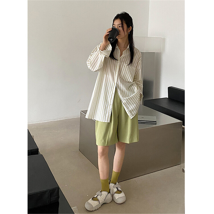 goods in stock! New year in early spring! [clean space] Korean style loose stripe versatile shirt 30236# CLS