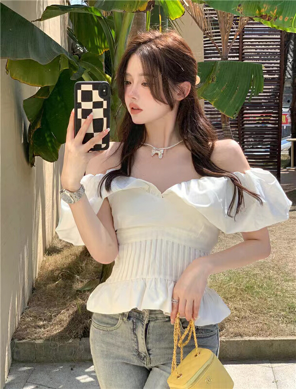 [top] temperament, sweeping, slim fitting short shirt a8019# ZSY