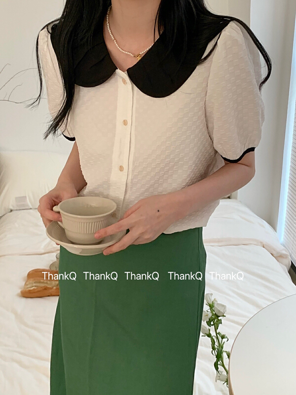 New in early summer! [thankq] Korean color contrast baby collar shirt 6820# ZSY