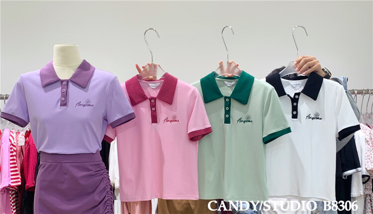 [candy] polo collar short contrast short sleeve T-shirt 8306# zjy