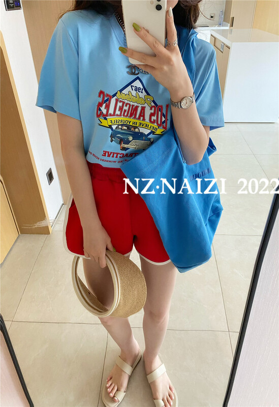 [Naizi] round neck loose print short sleeve T-shirt 8072# ozq