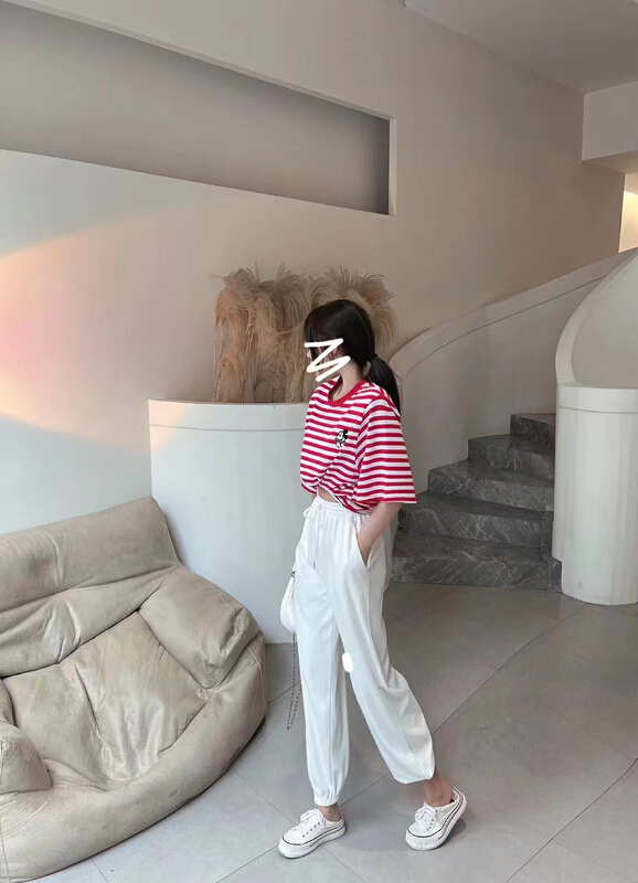 goods in stock! New in early summer! [ruru-clutching] stripe shoulder pad Mickey embroidery short sleeve T-shirt 6300# WPL