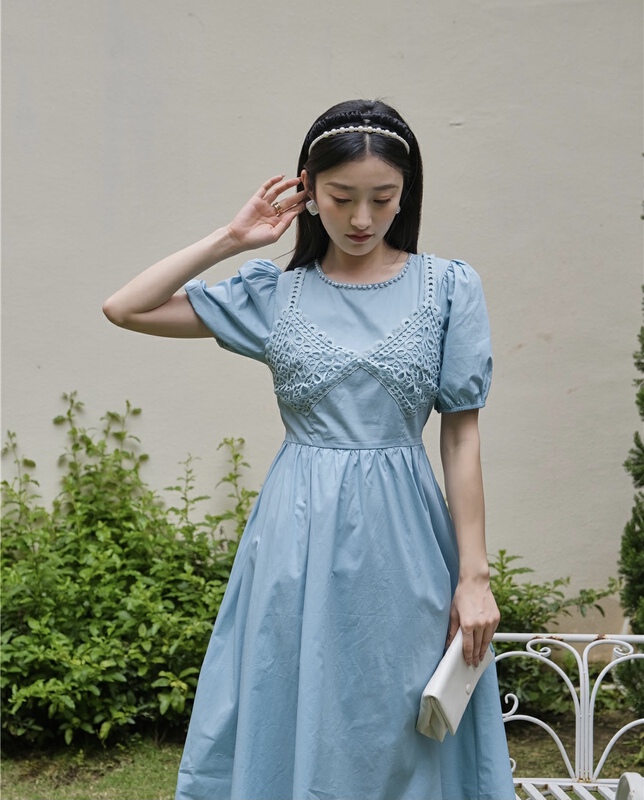 New in early summer! [purple edge] French fake two piece temperament bubble sleeve dress ys1-9325# zxx