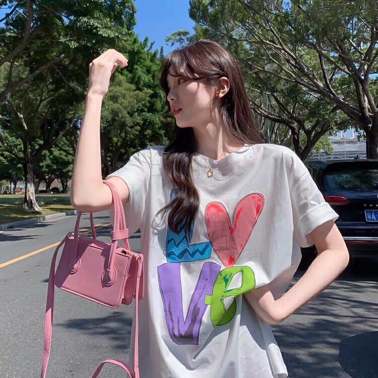 New in early summer! [miss Xi Xi] versatile fashion print love short sleeve T-shirt 1325# Cl