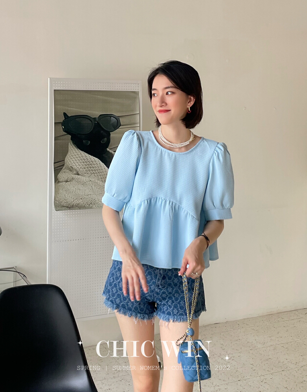 New in early summer! [chic win] Korean fashion sweet waffle small shirt 802# CSX