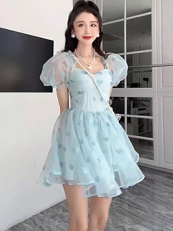 [Yingying new clothes] small, fresh, cute, high waist, thin and fluffy dress 7410# Cl