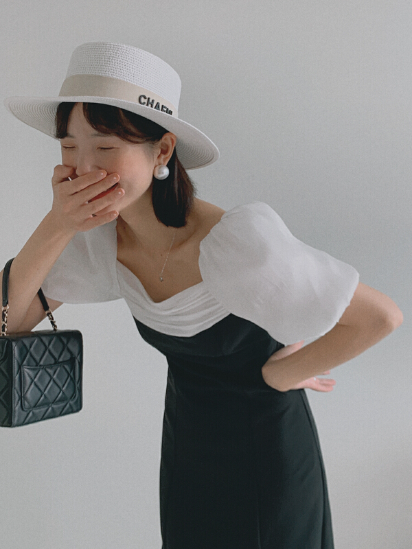 New in early summer! [new open] French square neck Hepburn split dress wl22605# zxl