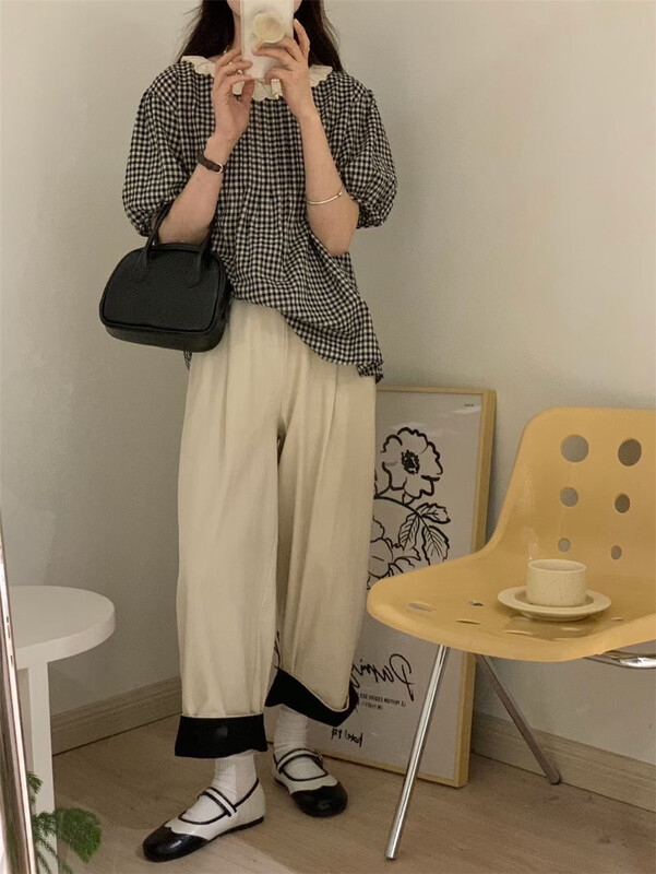 [hey Bella] Plaid comfortable Korean Short Sleeve T-shirt ys1-1298# ll