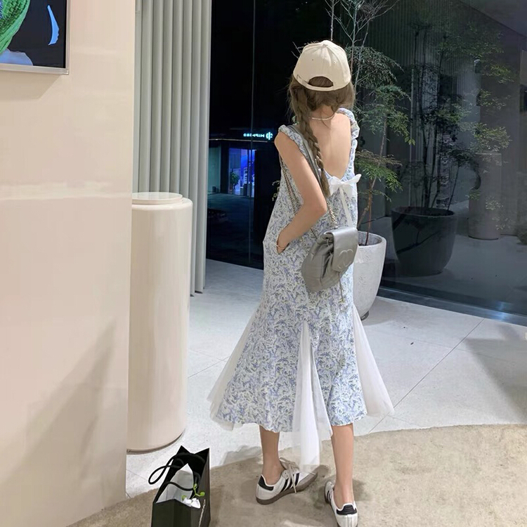 [jun.t] small fresh V-neck floral sling splicing dress ys1-5975# PCZ