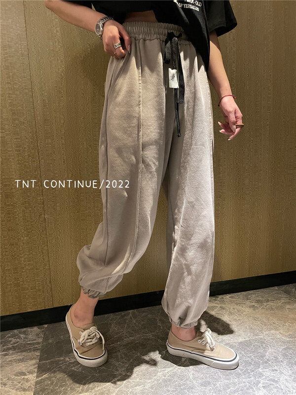 [TNT continue] elastic waist color blocking comfortable casual pants 60026# L