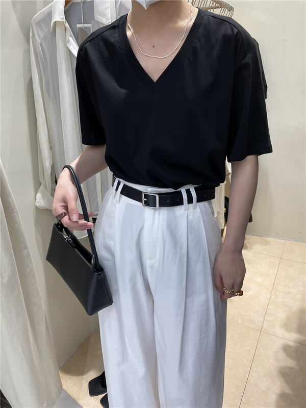 [one more] V-neck versatile loose short sleeve T-shirt 22033# XYJ