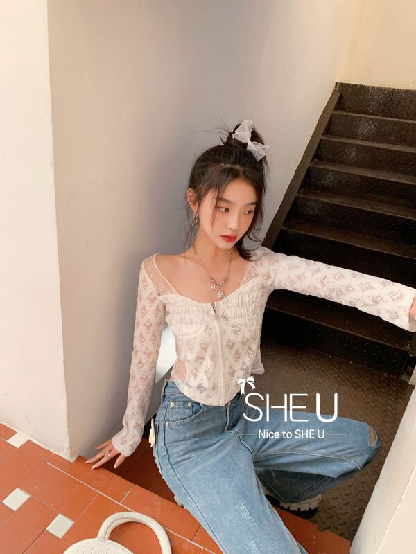 New year in early spring! [she u] pure style lace hollow zipper blouse c50052# cqw