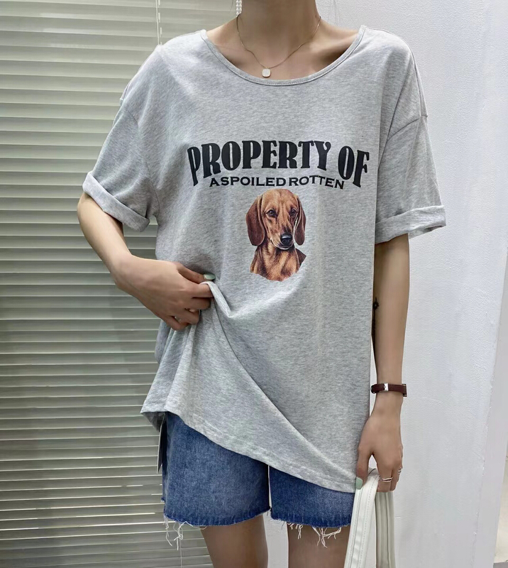 New in early summer! [bee Street] simple and versatile loose dog short sleeve T-shirt 9149# lwy