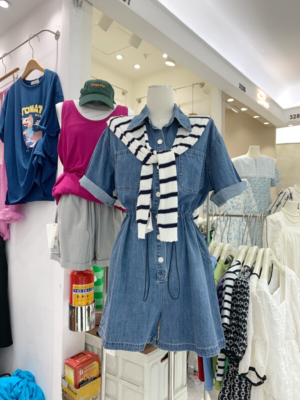 [Chen] Korean casual loose denim Jumpsuit (with shawl) ys1-6765# cqw