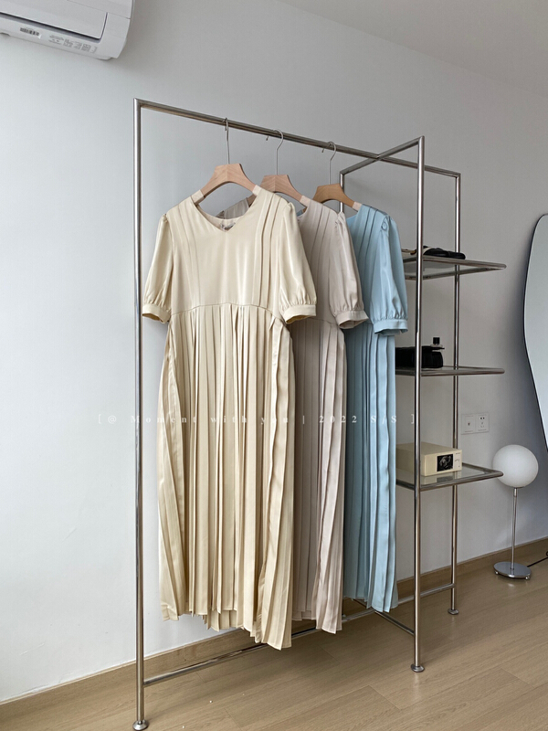 [moment with you] retro Pleated Dress designed by a minority t0568-j# LSW