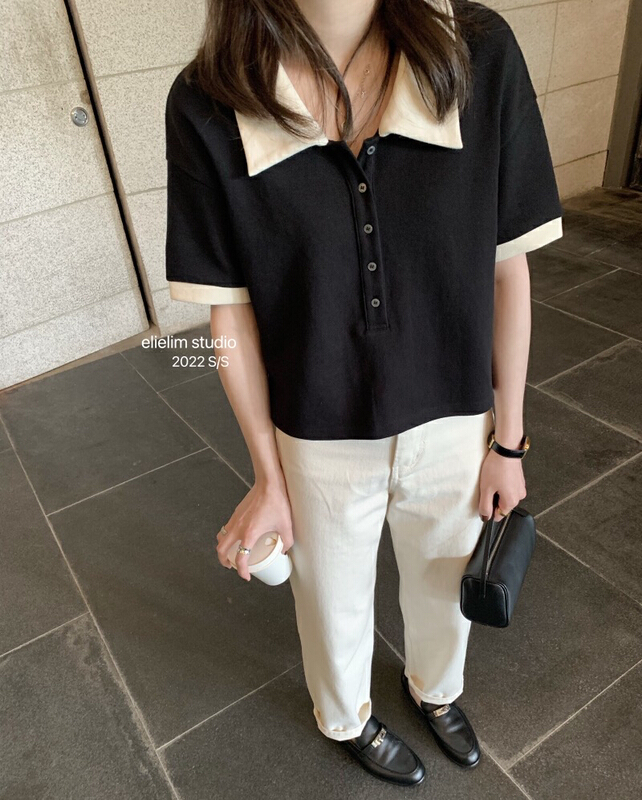 New in early summer! [colorfui] contrast short sleeve Pullover Polo 6370# cqw
