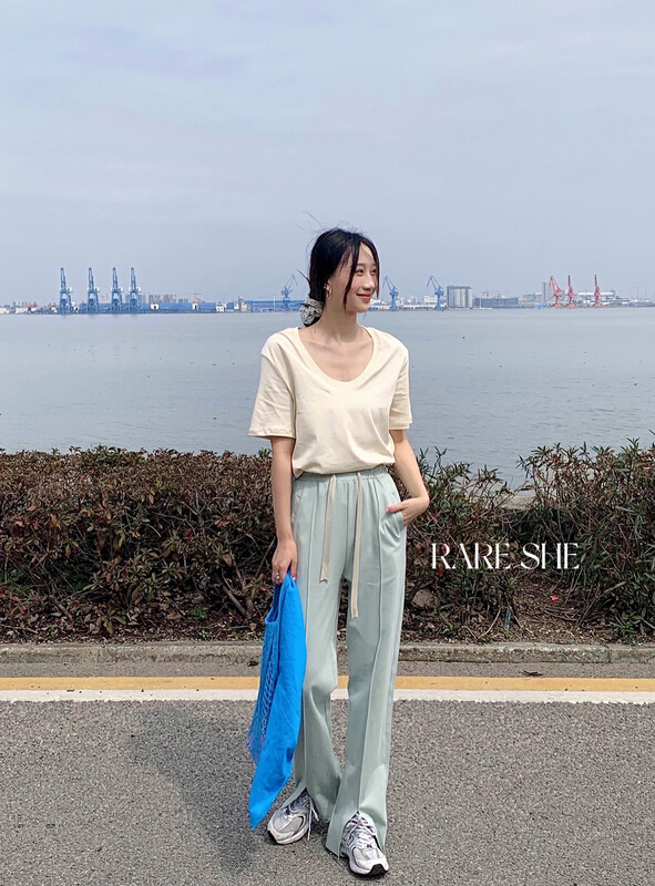 [rare she] elastic waist casual pants 5167# LSW with split lower legs