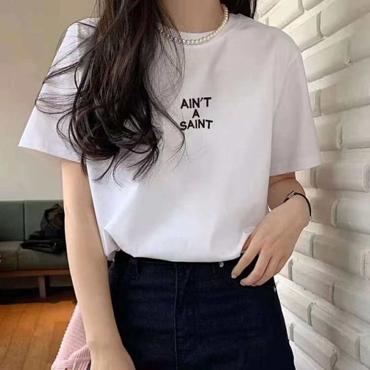 [three thousand gold] letter embroidered loose short sleeve T-shirt 00211# ll