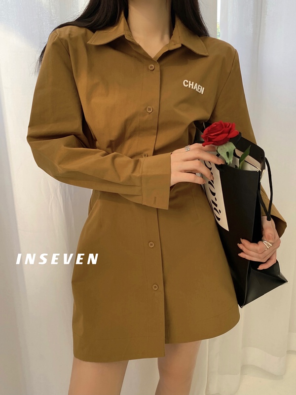 Original price 111.97! [inseven] letter shirt dress with European and Korean missing waist design (with waist rope) 23669# ozq