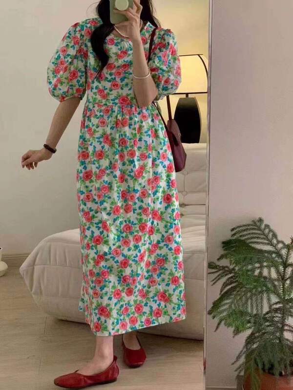 New in early summer! [larti] French retro Rose Bubble Sleeve Dress 88886# ll