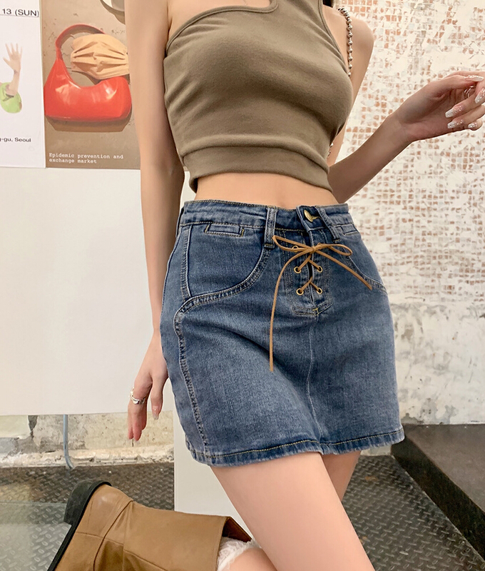 [h.max] lace up denim skirt c4394# ozq