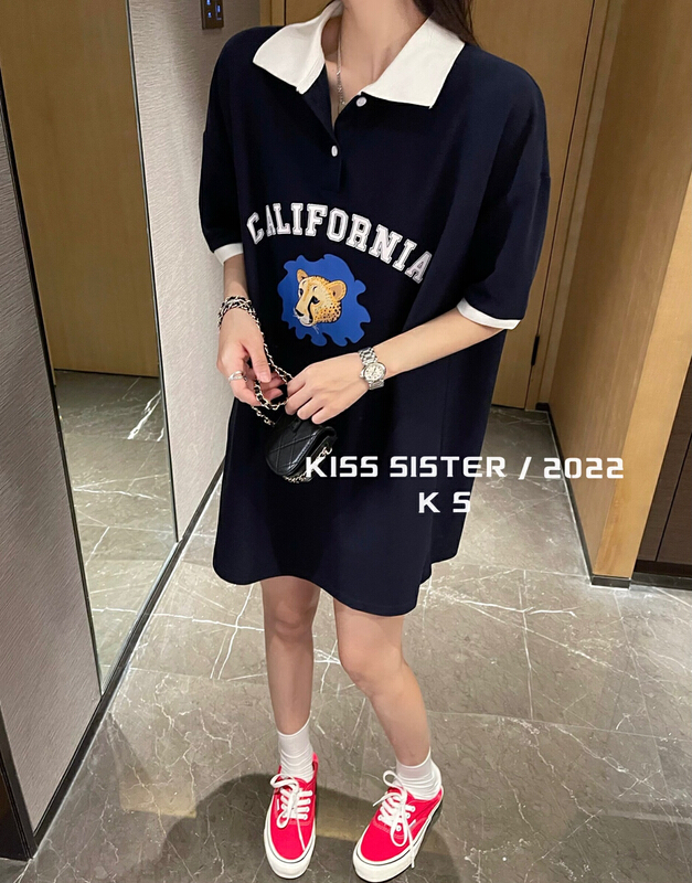 【KISS SISTER】豹紋老虎頭字母印花翻領POLO衫  9193#  OZQ