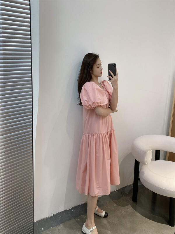 [modern 197] solid short sleeve Pullover dress 7016# GYJ