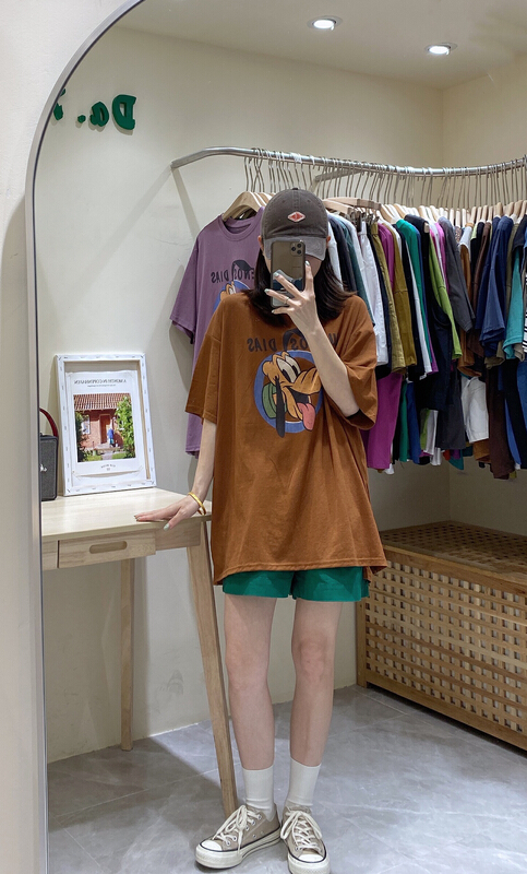 [da. 7] goofy print crew neck loose short sleeve T-shirt 2627# LSL