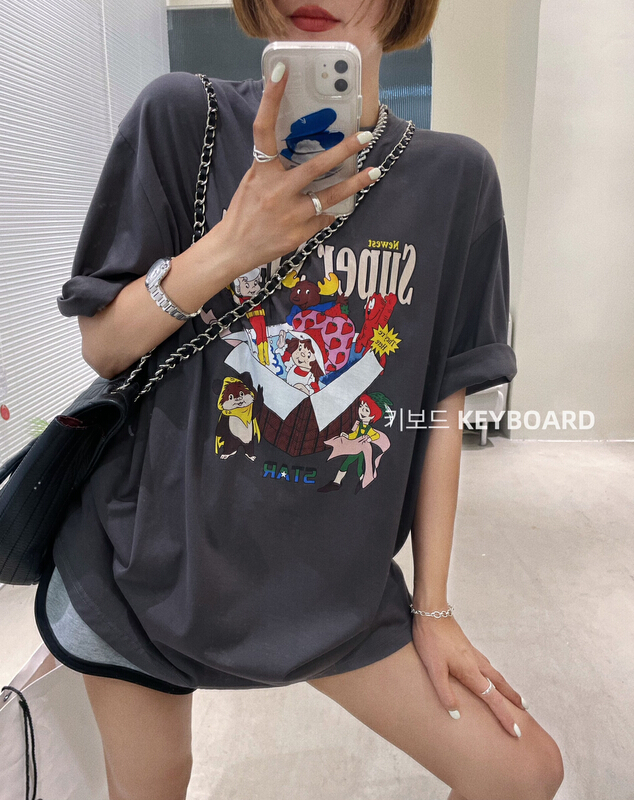 [keyboard] Korean cartoon printed round neck short sleeve T-shirt h-5562# LSL