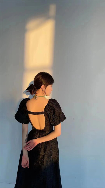 [lf] French style square neck backless dress ys1-9865# PCZ
