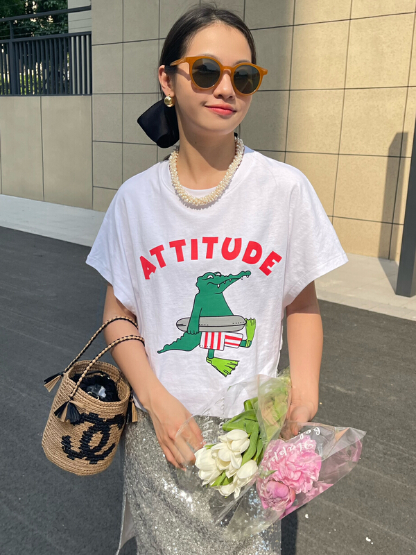 New in early summer! [attitude] pattern printing versatile short sleeve T-shirt aq4432# ozq