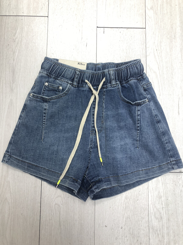 New in early summer! [okd] elastic waist drawcord versatile loose denim shorts 0101# zxl