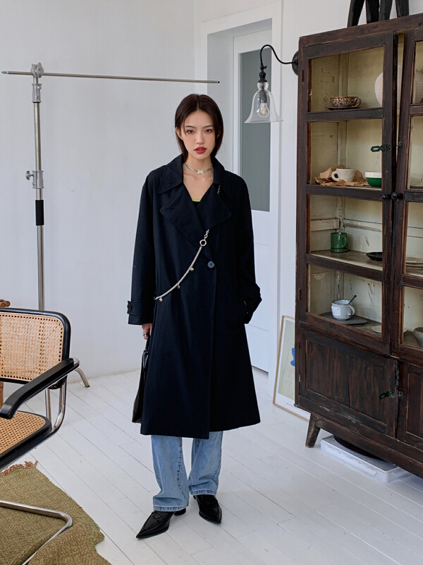 [Yang lotus] loose texture medium length versatile windbreaker (with belt + bag) s12160052# jhy