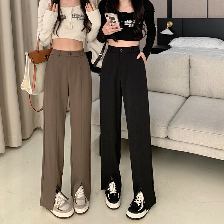 New year in early spring! [timely rain] straight split wide leg pants with high waist and slim appearance loose casual pants (only pants) 64211# WPL