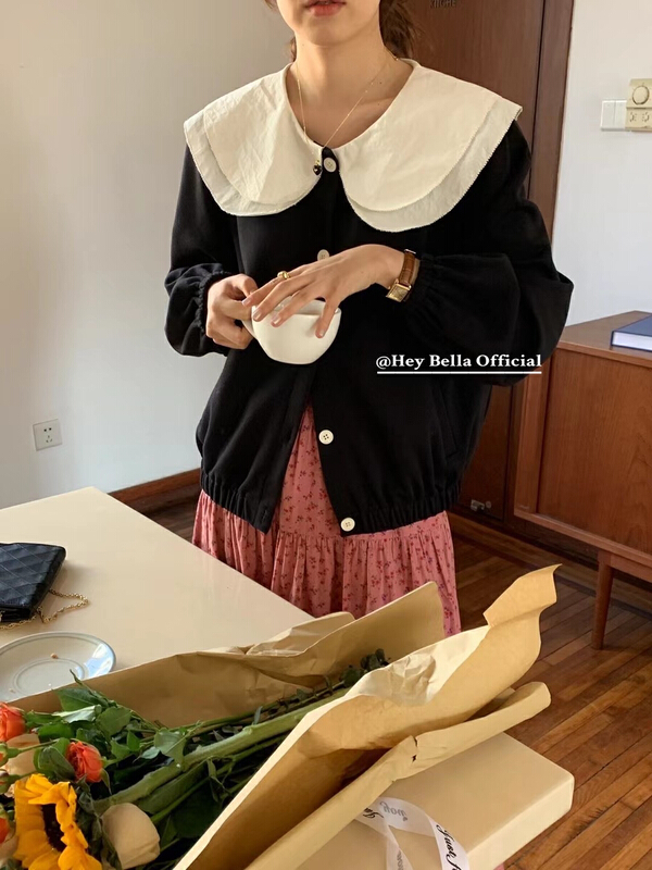 [hey Bella] Korean color matching lace breasted sweater b2232# ll