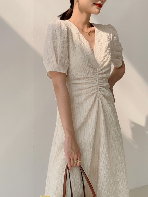 [context sense] temperament V-neck versatile dress mnc366# HYQ