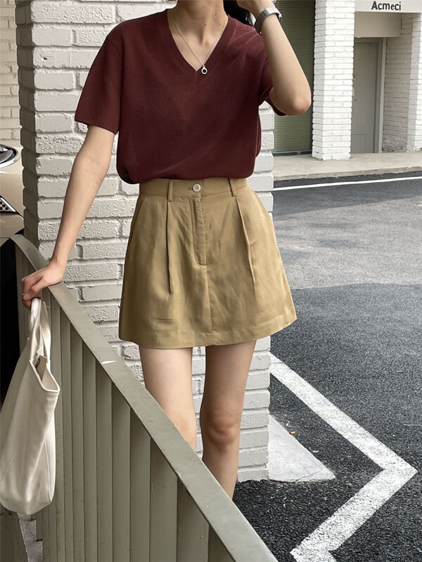 [clean space] Korean versatile Hip Wrap A-line skirt 31976# CLS