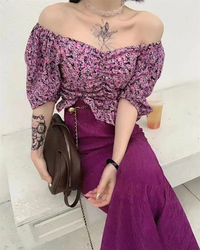 New in early summer! [side dishes] French Retro High Waist solid color long skirt 8125# lwy