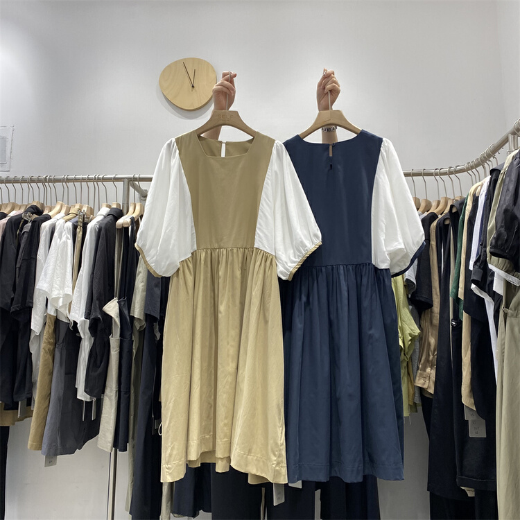 [self] double sleeve color blocking versatile dress 7265# LSL