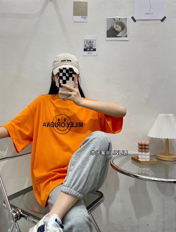 New year in early spring! [Muzi family] Korean version simple smiling face short sleeve T-shirt 66836# XYY