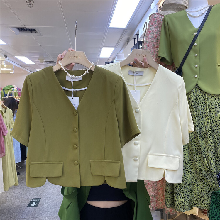 [Fuyue] temperament and texture V-neck short coat 22056# HBx