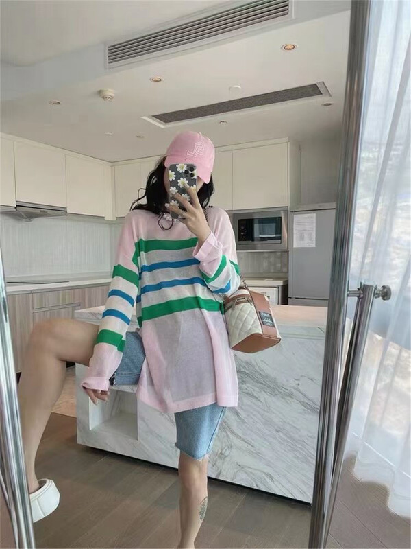 [s'seven] striped loose comfortable sunscreen shirt 2988# XYJ