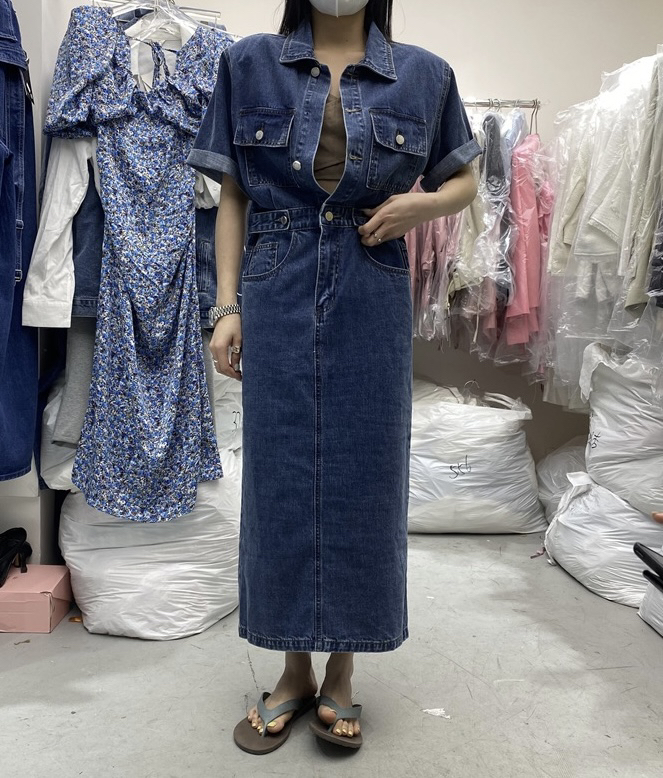 [yes] Han polo collar straight tube high waist denim dress 33303# ozq