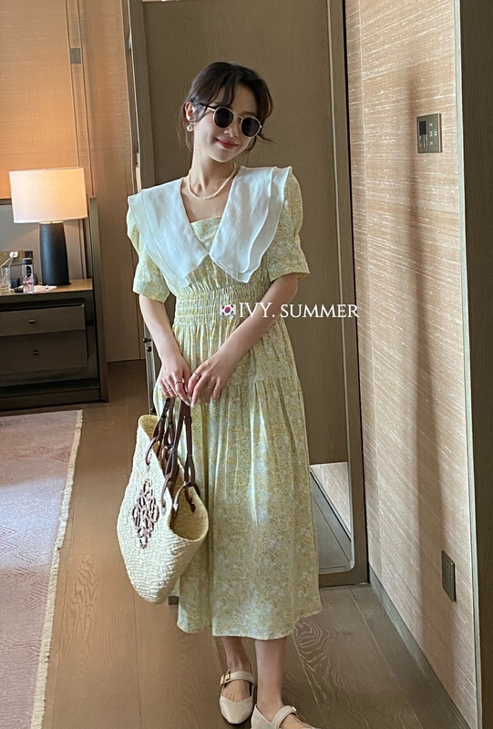 [Ivy] Korean soft floral lotus leaf collar dress 88186# XJ