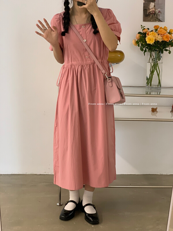 New in early summer! [from Anna] simple square neck versatile dress 6153# LSW