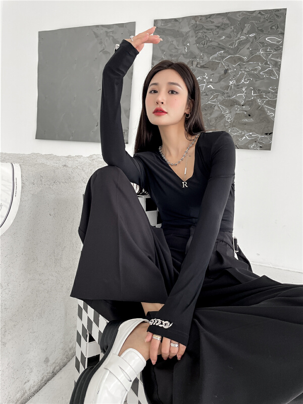 New year in early spring! [sk-11] V-neck versatile slim long sleeve T-shirt 001# XYJ