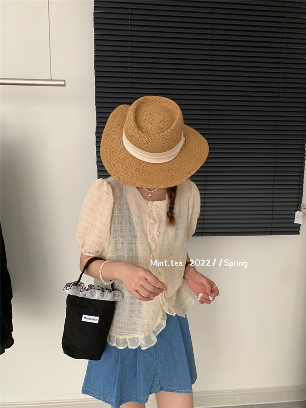 [mint tea] gentle wind bubble sleeve fungus small shirt 22681# zjy