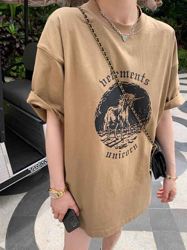 New in early summer! [Nancy] Street trend loose Unicorn Pullover short sleeve T-shirt 6210# WPL